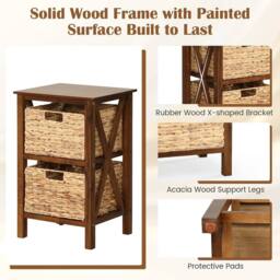 VOGREX Walnut Seagrass Basket Solid Wood Nightstand in Brown - thumbnail 4