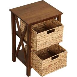 VOGREX Walnut Seagrass Basket Solid Wood Nightstand in Brown - thumbnail 3