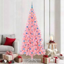 Berkfield Home Christmas Tree with 300 LEDs with Stand Pink 210 cm PVC