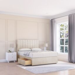 "Sloomy Kansas Divan Bed Base No Drawers & 26"" Struts Headboard in Cream - Size: Small Double" - thumbnail 1