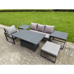 Fimous ALuminum 6 Piece Lounge Seating Set with Lifting Table, 2 Side Tables in Dark Grey - thumbnail 1