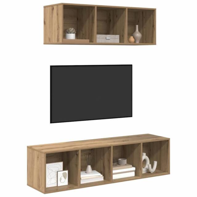 Berkfield Home TV Cabinet Set with Shelf 2 pcs Artisan oak 37 x 37 x 142.5 cm in Brown - image 1