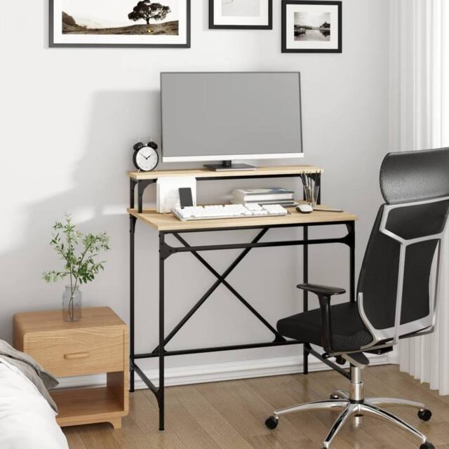 Berkfield Home Charming Desk Sonoma Oak 80x50x90 cm Engineered Wood & Iron in Light Oak - Size: 80 x 50 x 90 cm - image 1