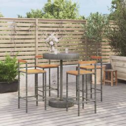 Berkfield Home 5 Piece Garden Bar Set Grey Poly Rattan&Solid Wood Acacia - thumbnail 1