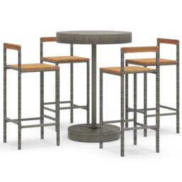 Berkfield Home 5 Piece Garden Bar Set Grey Poly Rattan&Solid Wood Acacia - thumbnail 2