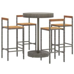 Berkfield Home 5 Piece Garden Bar Set Grey Poly Rattan&Solid Wood Acacia - thumbnail 3