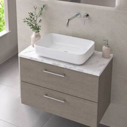 Balterley Level 800mm Wall Hung 2 Drawer Unit with Laminate Worktop Solace Oak in Brown - thumbnail 3