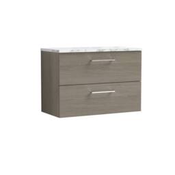 Balterley Level 800mm Wall Hung 2 Drawer Unit with Laminate Worktop Solace Oak in Brown - thumbnail 1