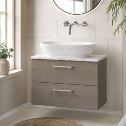 Balterley Level 800mm Wall Hung 2 Drawer Unit with Laminate Worktop Solace Oak in Brown - thumbnail 4