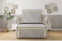 "Sloomy Boston Gold Naples Frame-Mattress - 50"" Upholstered Headboard in Silver - Size: Small Double" - thumbnail 1