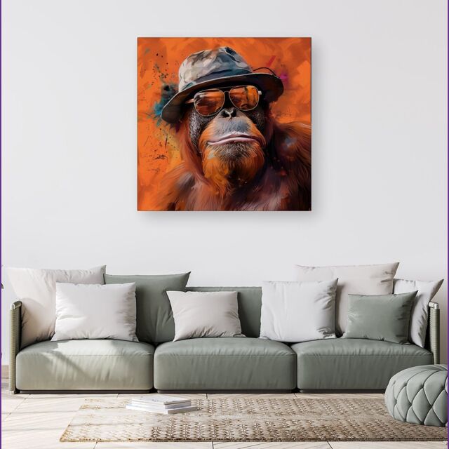 Warren Reed - Designer Orangutan In Glasses Canvas in Orange - Size: w40 inch x h40 inch - image 1