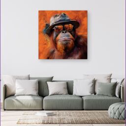 Warren Reed - Designer Orangutan In Glasses Canvas in Orange - Size: w40 inch x h40 inch - thumbnail 1
