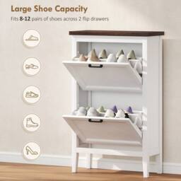 HOMCOM Shoe Cabinet with 2 Flip Drawers, Narrow Shoe Storage Cabinet, White - thumbnail 5