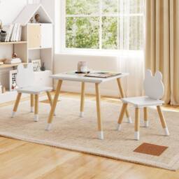 Costway 3 Pcs Kids Wooden Table & Chair Set for Reading in White