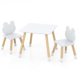 Costway 3 Pcs Kids Wooden Table & Chair Set for Reading in White - thumbnail 2