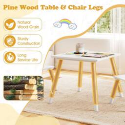 Costway 3 Pcs Kids Wooden Table & Chair Set for Reading in White - thumbnail 7