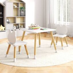 Costway 3 Pcs Kids Wooden Table & Chair Set for Reading in White - thumbnail 3