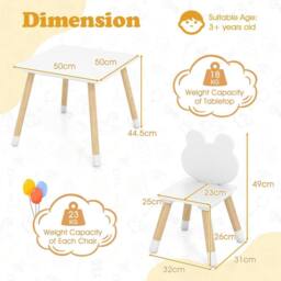 Costway 3 Pcs Kids Wooden Table & Chair Set for Reading in White - thumbnail 4