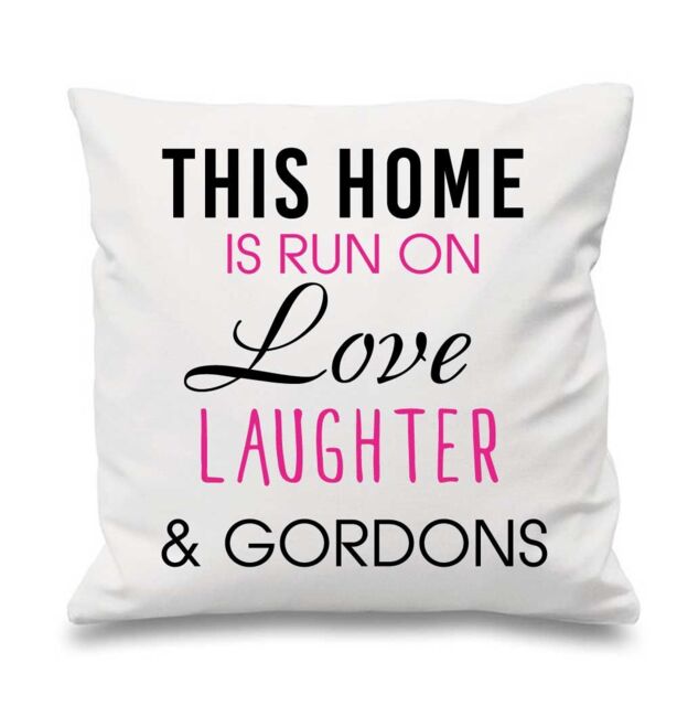 "60 SECOND MAKEOVER White Cushion Cover This Home Is Run By Love Laughter & Gordons 16"" x 16"" Mum Friend Gift Decorative Cushion Home"