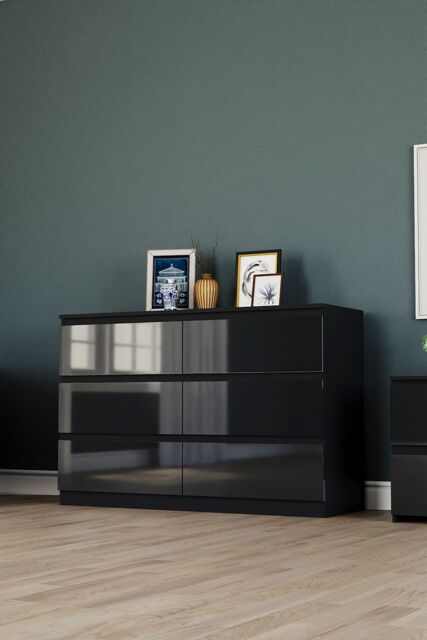 Home Discount Vida Designs Glinton 'HIGH GLOSS 6 Drawer Chest of Drawers' Storage Bedroom Furniture in Black - image 1