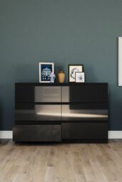 Home Discount Vida Designs Glinton 'HIGH GLOSS 6 Drawer Chest of Drawers' Storage Bedroom Furniture in Black - thumbnail 4