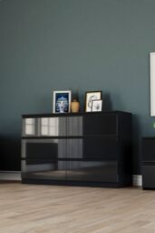 Home Discount Vida Designs Glinton 'HIGH GLOSS 6 Drawer Chest of Drawers' Storage Bedroom Furniture in Black