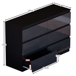 Home Discount Vida Designs Glinton 'HIGH GLOSS 6 Drawer Chest of Drawers' Storage Bedroom Furniture in Black - thumbnail 3