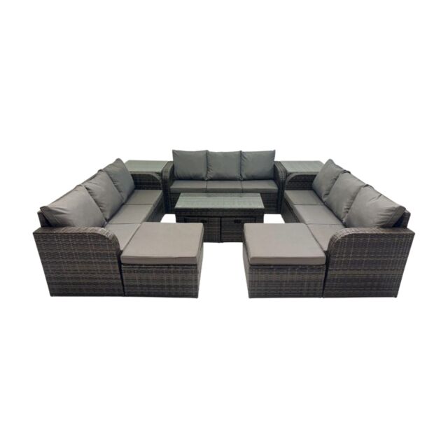 Fimous Rattan Garden Outdoor Furniture Set with 2 Side Tables 4 Footstools in Dark Grey - image 1