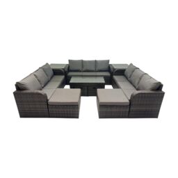 Fimous Rattan Garden Outdoor Furniture Set with 2 Side Tables 4 Footstools in Dark Grey - thumbnail 1