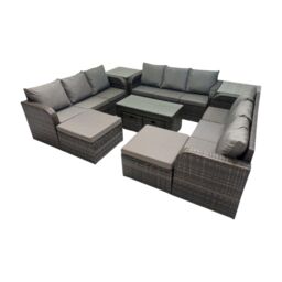 Fimous Rattan Garden Outdoor Furniture Set with 2 Side Tables 4 Footstools in Dark Grey - thumbnail 2