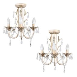 ValueLights Pair of White Ceiling Light Chandeliers