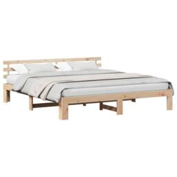 Berkfield Home Pine Wood Bed Frame Natural Solid Pine wood 200 x 200 cm Durable in Light Tan - thumbnail 1