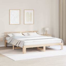 Berkfield Home Pine Wood Bed Frame Natural Solid Pine wood 200 x 200 cm Durable in Light Tan - thumbnail 2