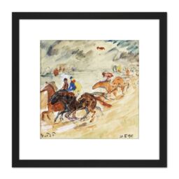 Artery8 Painting Impression Faber Du Faur Beach Horse Racing 8X8 Inch Square Wooden Framed Wall Art Print Picture with Mount in Black - thumbnail 1