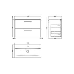 Balterley Winshill 2 Drawer Wall Hung Vanity Basin Unit, Dark Blue, 800mm in Blue - thumbnail 2