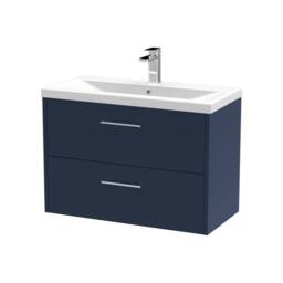 Balterley Winshill 2 Drawer Wall Hung Vanity Basin Unit, Dark Blue, 800mm in Blue - thumbnail 1