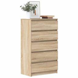 Berkfield Home Elegant Drawer Cabinet Sonoma Oak 60x36x103 cm Engineered Wood in Light Tan - Size: 60 x 36 x 103 cm - thumbnail 2