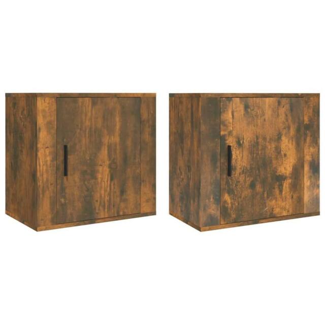 Berkfield Home Wall-mounted Bedside Cabinets 2 pcs Smoked Oak 50x30x47 cm in Brown - Size: 50 x 30 x 47 cm - image 1