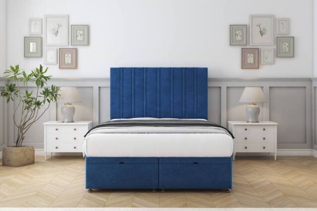 "Comfort Beds Lorenzo Plush Ottoman Bed Base-54"" Floor Standing Headboard in Navy - Size: Small Single" - image 1