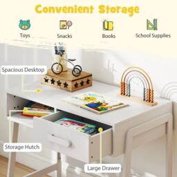 VOGREX White Wooden Kids Desk & Chair Set with Drawer - thumbnail 6