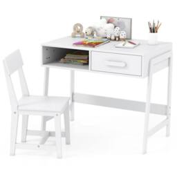 VOGREX White Wooden Kids Desk & Chair Set with Drawer - thumbnail 1