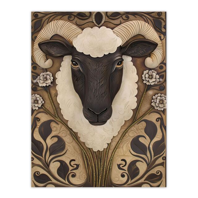 "Artery8 Botanical Filigree Design with Ram Sheep Head Wall Art Print in Brown - Size: W18"" x H24""" - image 1