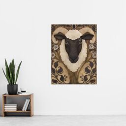 "Artery8 Botanical Filigree Design with Ram Sheep Head Wall Art Print in Brown - Size: W18"" x H24""" - thumbnail 4
