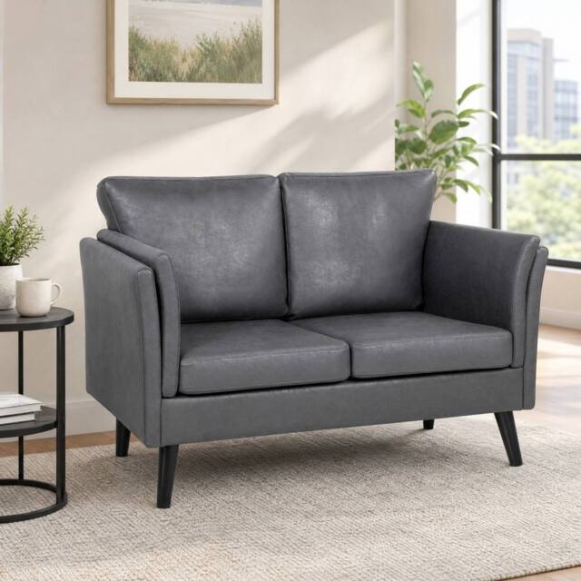 STILVORA 2-Seater Sofa with Grey Leather Upholstery - image 1