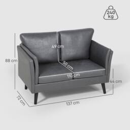 STILVORA 2-Seater Sofa with Grey Leather Upholstery - thumbnail 4