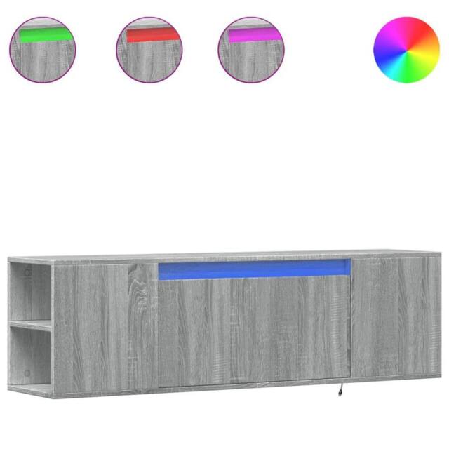 Berkfield Home TV Wall Cabinet with LED Lights Grey Sonoma 135x31x39.5 cm - image 1