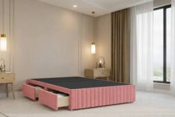 "Nexus Mattresses Ltd Verona Plush Divan Bed Base 4 Drawers - 12"" Footboard & 54"" Headboard in Pink - Size: King" - thumbnail 6