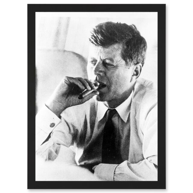 Artery8 JFK John F Kennedy Smoking Cigar US President Picture A4 Artwork Framed Wall Art Print in Black - image 1