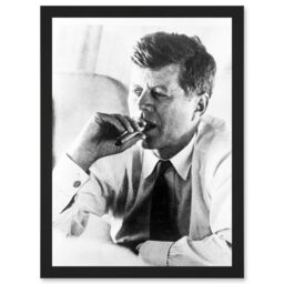 Artery8 JFK John F Kennedy Smoking Cigar US President Picture A4 Artwork Framed Wall Art Print in Black - thumbnail 1