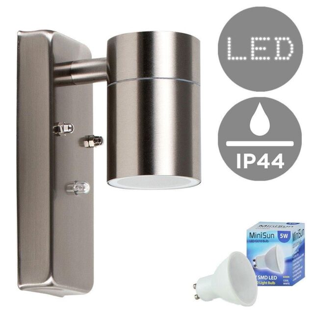 ValueLights Barrow GU10 Dusk Till Dawn Down Light IP44 Wall Light With Cool White Bulb in Silver - image 1